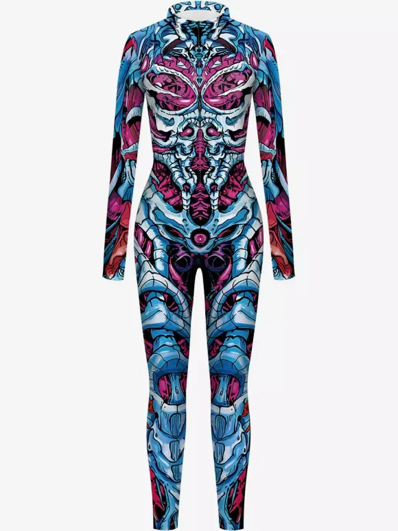 Combinaisons zentai motifs Halloween Combinaison pour femme couleur bleu musclé Halloween taille haute costume de cosplay costume sexy