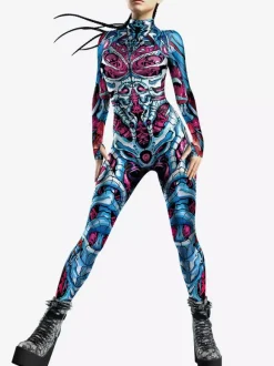 Combinaisons zentai motifs Halloween Combinaison pour femme couleur bleu musclé Halloween taille haute costume de cosplay costume sexy