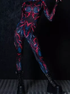 Combinaisons zentai motifs Halloween Combinaison sexy pour femme couleur unie pour Halloween sport taille haute cosplay