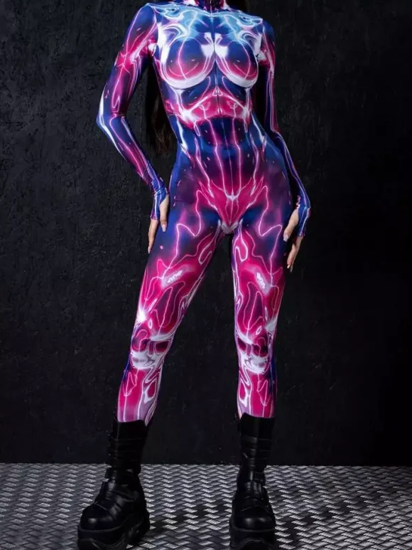 Combinaisons zentai motifs Halloween Combinaison sexy pour femme couleur unie pour Halloween sport taille haute cosplay