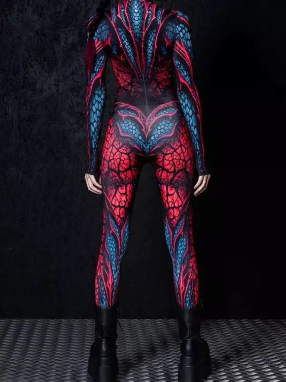 Combinaisons zentai motifs Halloween Combinaison sexy pour femme couleur unie pour Halloween sport taille haute cosplay