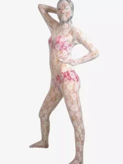 Combinaisons zentai motifs Toussaint Cosplay Costume de zentai blanc jacquardé en velours enveloppé Déguisements Halloween