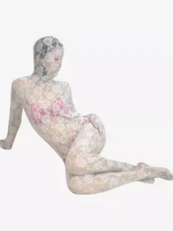 Combinaisons zentai motifs Toussaint Cosplay Costume de zentai blanc jacquardé en velours enveloppé Déguisements Halloween
