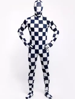 Combinaisons zentai motifs Toussaint Cosplay Costume de zentai blanc écossais en lycra spandex enveloppé Déguisements Halloween