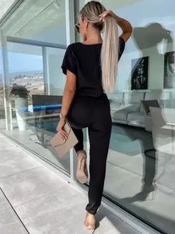 Combinaison Tenue Une Pièce D'Été Droite En Polyester À Manches Courtes Rose