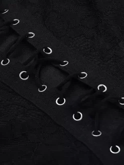 Combinaison évasée à lacets pour femme - Combinaison moulante à manches longues en dentelle florale gothique noire - Tenue de soirée printanière 2026