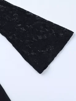 Combinaison évasée à lacets pour femme - Combinaison moulante à manches longues en dentelle florale gothique noire - Tenue de soirée printanière 2026