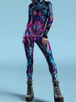 Combinaison Zentai anatomique 3D sexy pour femme style cyberpunk inspirée du carnaval de Venise.