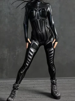 Combinaison Zentai anatomique 3D sexy pour femme style cyberpunk inspirée du carnaval de Venise.