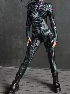 Combinaison Zentai anatomique 3D sexy pour femme style cyberpunk inspirée du carnaval de Venise.