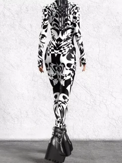 Combinaison zentai à motifs combinaison moulante à imprimé zèbre noir et blanc pour femme motif animal imprimé en 3D
