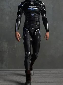 Combinaison zentai à motifs combinaison mécanique noire combinaison moulante imprimée en 3D exosquelette cyberpunk