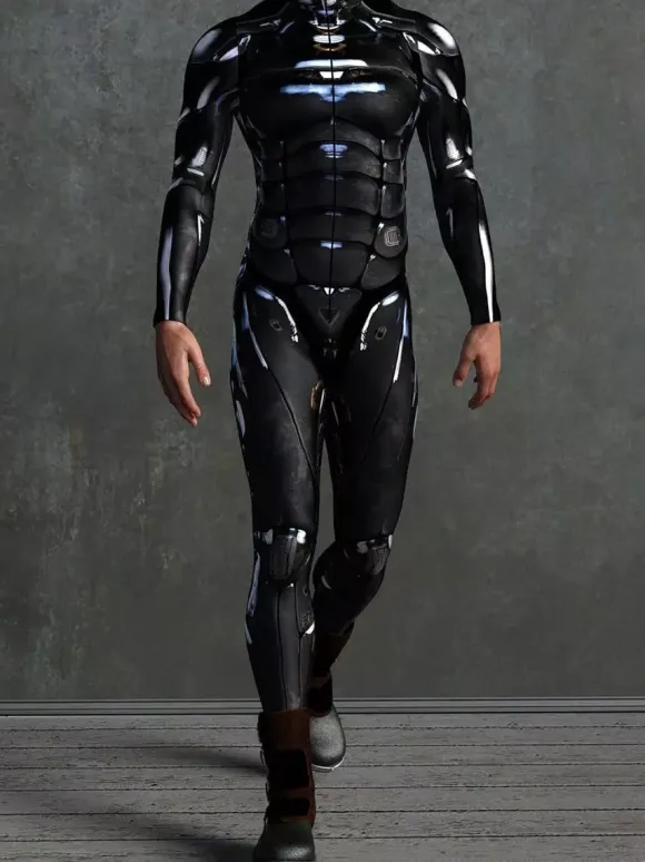 Combinaison zentai à motifs combinaison mécanique noire combinaison moulante imprimée en 3D exosquelette cyberpunk