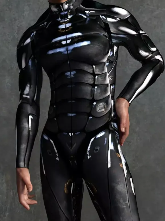 Combinaison zentai à motifs combinaison mécanique noire combinaison moulante imprimée en 3D exosquelette cyberpunk