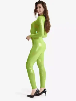 Combinaison Zentai sexy et brillante style catsuit pour scène danse carnaval Halloween vert foncé