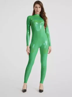 Combinaison Zentai sexy et brillante style catsuit pour scène danse carnaval Halloween vert foncé