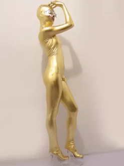 Combinaison zentai unisexe en imitation latex métallisé pour adulte combinaison moulante combinaison zentai corps entier bout fermé collant ultra-fin sous-vêtements