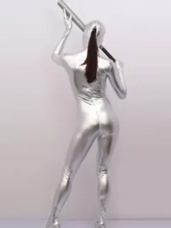 Combinaison zentai unisexe en imitation latex métallisé pour adulte combinaison moulante combinaison zentai corps entier bout fermé collant ultra-fin sous-vêtements