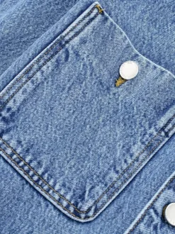 Combishort D'Été Droit En Jean Combinaison Col Rabattu Manches Longues Boutons