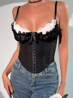 Corset bleu sexy à bretelles dos nu coupe ajustée laçage
