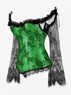 Corset bustier à manches longues en dentelle florale à épaules dénudées grande taille fermeture à agrafes au dos. Gaine amincissante.