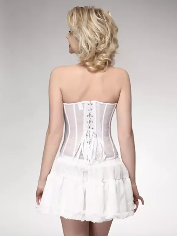 Corset bustier en dentelle transparente sans bretelles décolleté c艙ur fermeture à agrafes au dos.