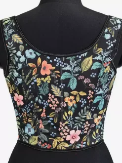 Corset court à encolure carrée et imprimé floral bretelles à nouer laçage sur le devant