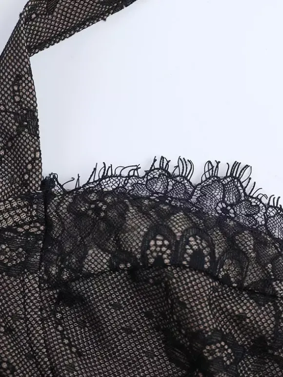 Corset en dentelle florale pour femme - Bustier noir d'inspiration gothique - Tenue de soirée estivale 2026