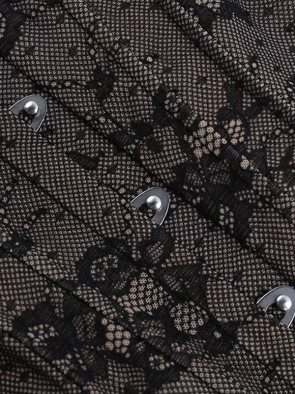 Corset en dentelle florale pour femme - Bustier noir d'inspiration gothique - Tenue de soirée estivale 2026