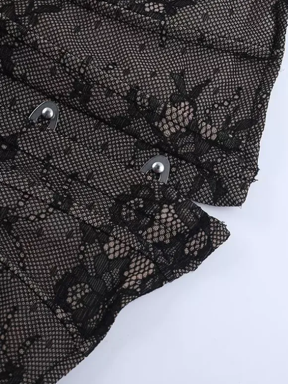Corset en dentelle florale pour femme - Bustier noir d'inspiration gothique - Tenue de soirée estivale 2026