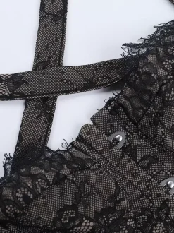 Corset en dentelle florale pour femme - Bustier noir d'inspiration gothique - Tenue de soirée estivale 2026