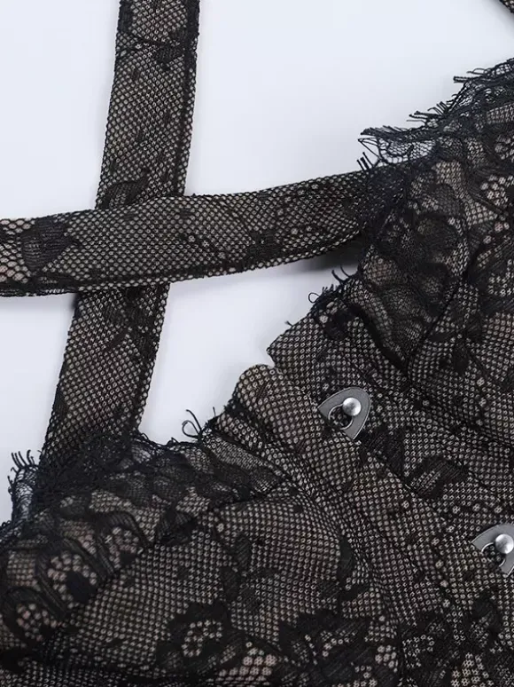 Corset en dentelle florale pour femme - Bustier noir d'inspiration gothique - Tenue de soirée estivale 2026
