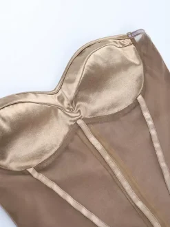 Corset en résille transparente pour femme - Bustier sexy avec fermeture éclair apparente au dos - Tenues de soirée glamour vintage et esthétiques pour les clubs (collection 2026)