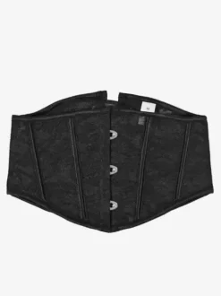 Corset gainant court en dentelle florale transparente fermeture à agrafes au dos et laçage.