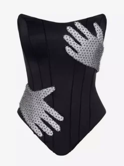 Corset sexy à strass pour femme - Bustier gainant sans bretelles - Tenue de soirée été 2026