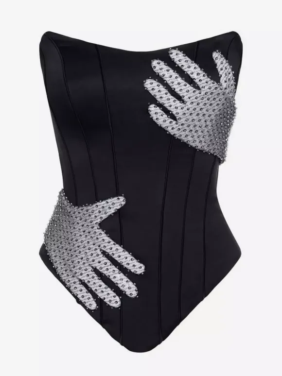 Corset sexy à strass pour femme - Bustier gainant sans bretelles - Tenue de soirée été 2026