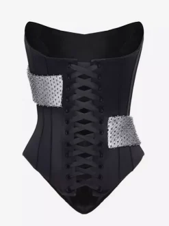Corset sexy à strass pour femme - Bustier gainant sans bretelles - Tenue de soirée été 2026