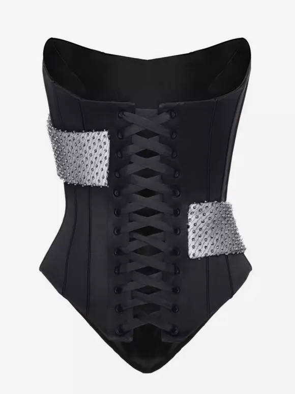 Corset sexy à strass pour femme - Bustier gainant sans bretelles - Tenue de soirée été 2026
