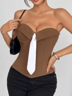 Corset blanc sexy sans manches gris style blazer à rayures