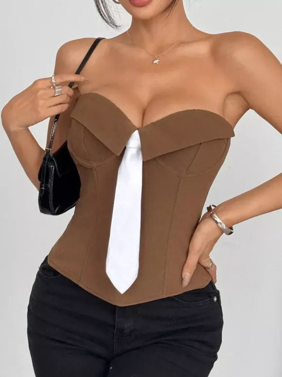 Corset blanc sexy sans manches gris style blazer à rayures
