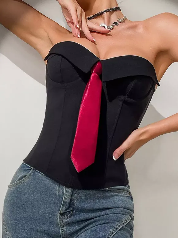 Corset blanc sexy sans manches gris style blazer à rayures