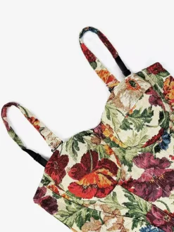 Corset bleu rétro sans manches imprimé coupe ajustée