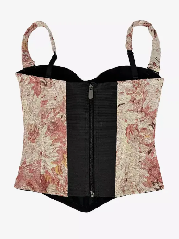 Corset bleu rétro sans manches imprimé coupe ajustée