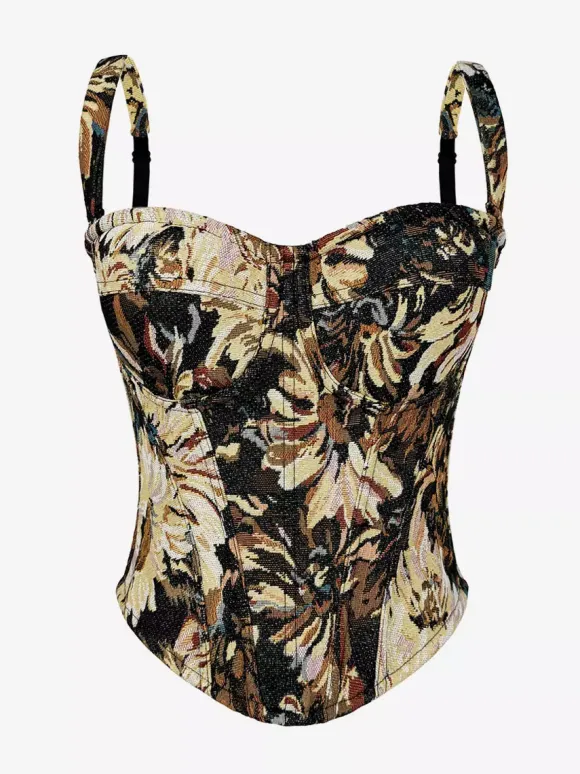 Corset bleu rétro sans manches imprimé coupe ajustée