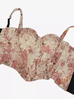 Corset bleu rétro sans manches imprimé coupe ajustée