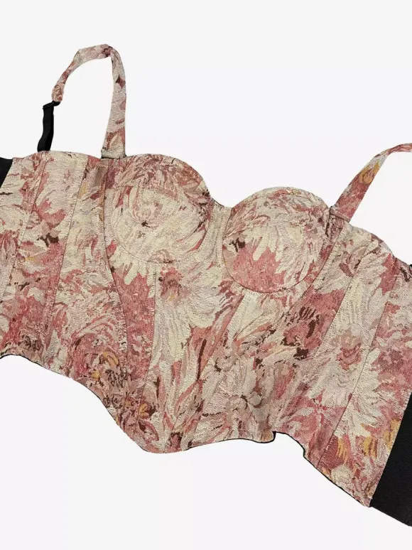 Corset bleu rétro sans manches imprimé coupe ajustée
