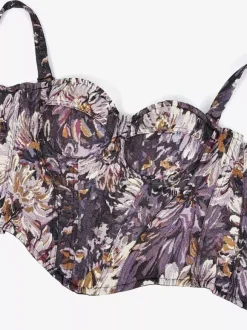 Corset bleu rétro sans manches imprimé coupe ajustée