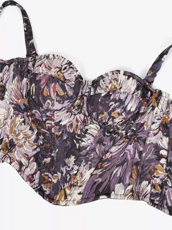 Corset bleu rétro sans manches imprimé coupe ajustée