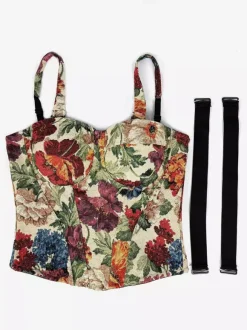 Corset bleu rétro sans manches imprimé coupe ajustée