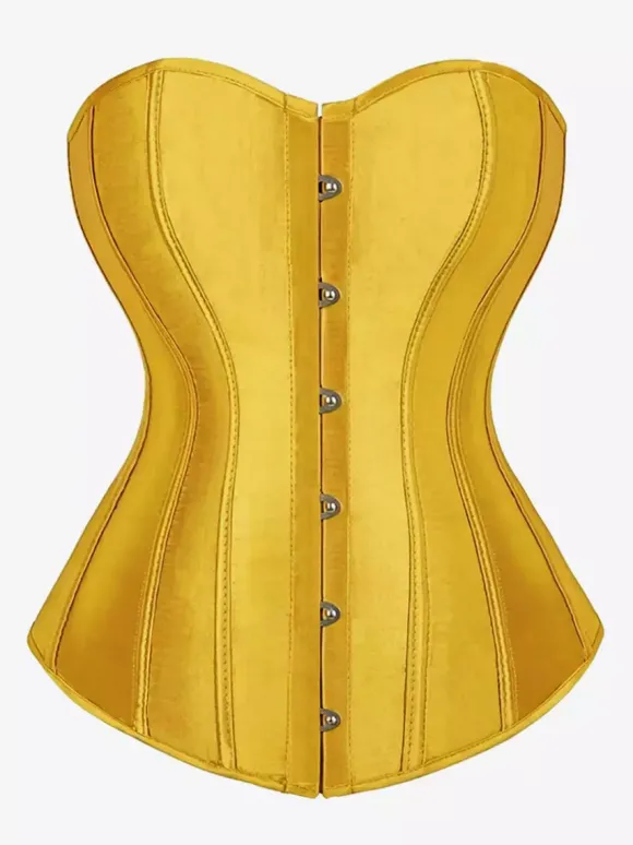 Corset bustier en satin sans bretelles fermeture boutonnée sur le devant et lacée au dos. Gainant